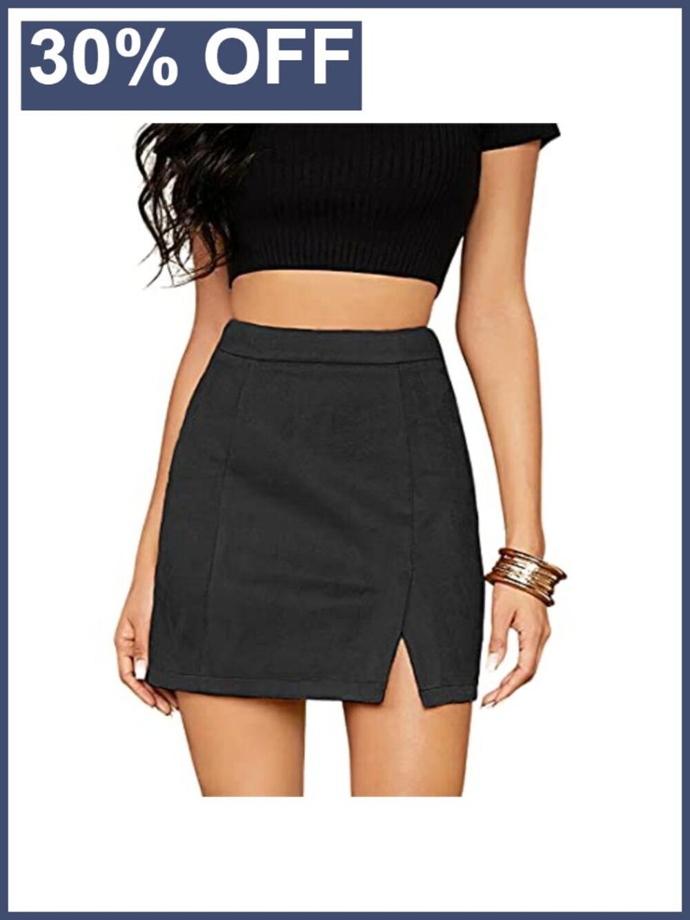 Women's High Waist Faux Suede Side Split Bodycon Mini Skirt